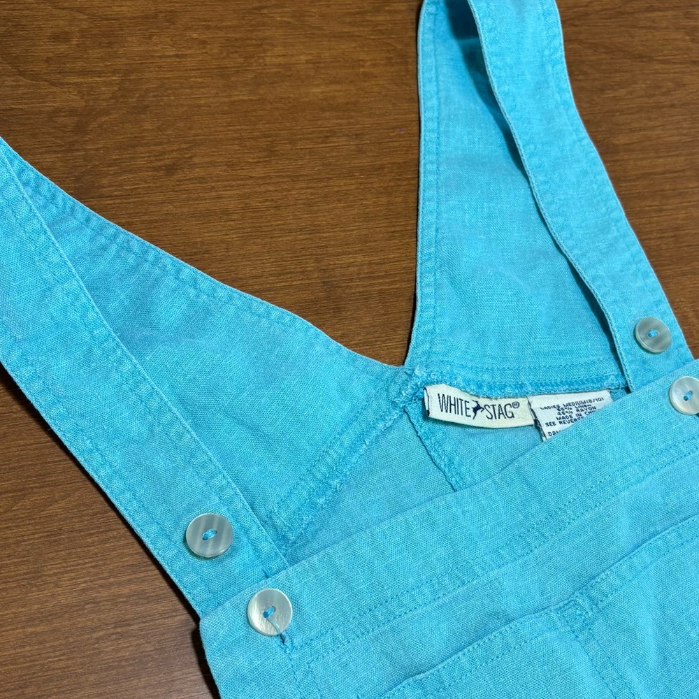 Cute vtg linen blend light blue overalls, medium - Picture 6 of 11